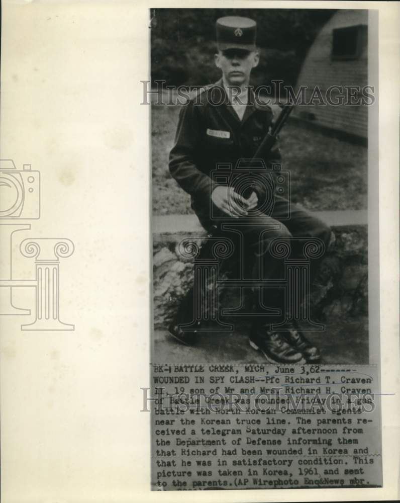 1961 Private First Class Richard T. Craven, II with Gun in Korea-Historic Images