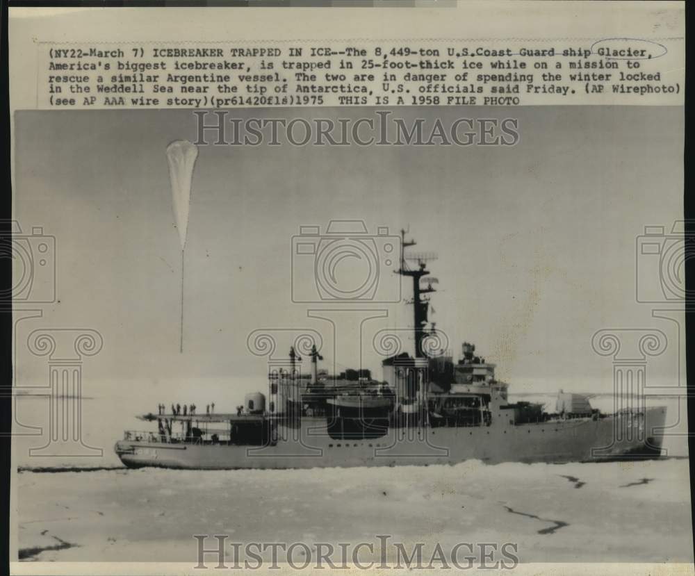 1958 Press Photo US Coast Guard ship Glacier trapped in thick ice in Antarctica- Historic Images