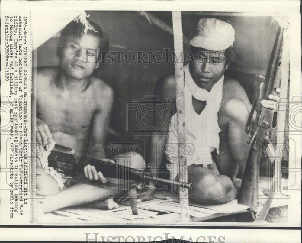 1970 Laotian Soldiers with M-16 Rifles, Vientiane, Laos - Historic Images