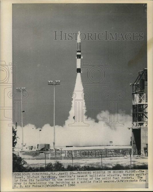 1960 Press Photo Army's Pershing Missile in Second Flight, Cape Canaveral - Historic Images