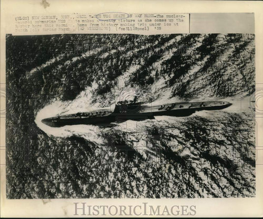 1959 Press Photo Submarine USS Skate Comes Up New London Harbor to Home Base- Historic Images