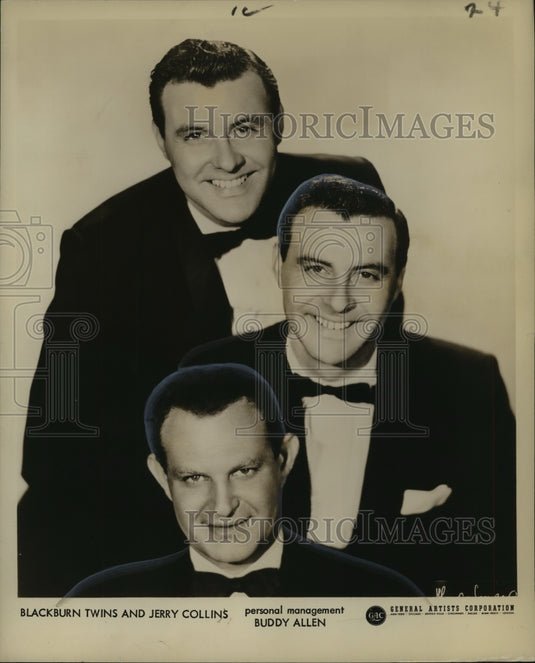 1958 Press Photo Blackburn Twins and Jerry Collins, stars of show at Blue Room-Historic Images