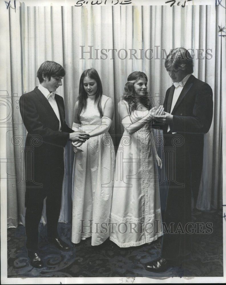 1972 Young couples in formal wear-Mark Amoss, Diane Elizabeth Brown - Historic Images