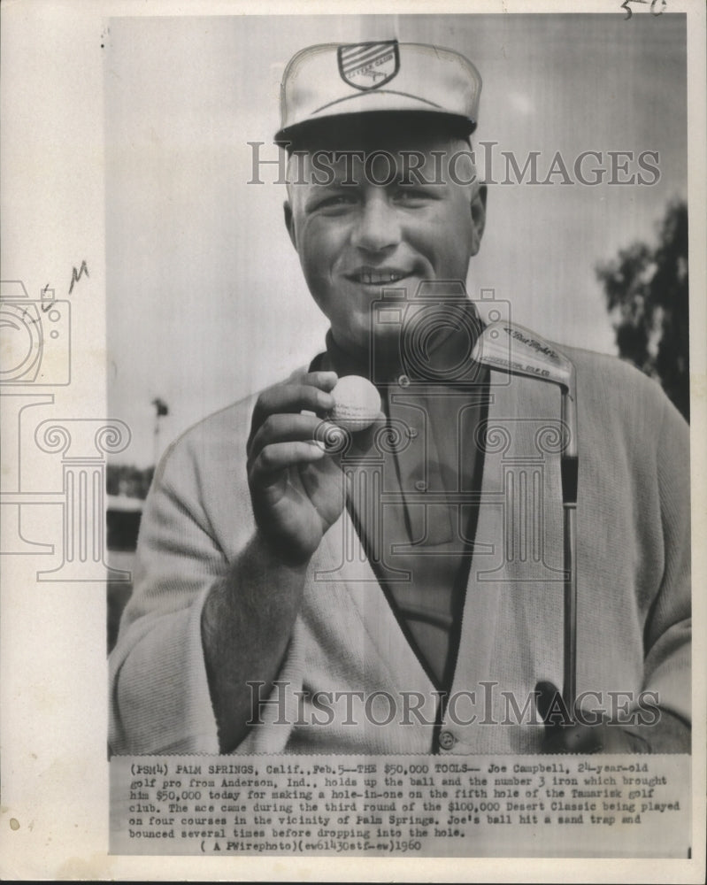 1960 Press Photo Joe Campbell, golf professional made a hole-in-one on 5th hole - Historic Images