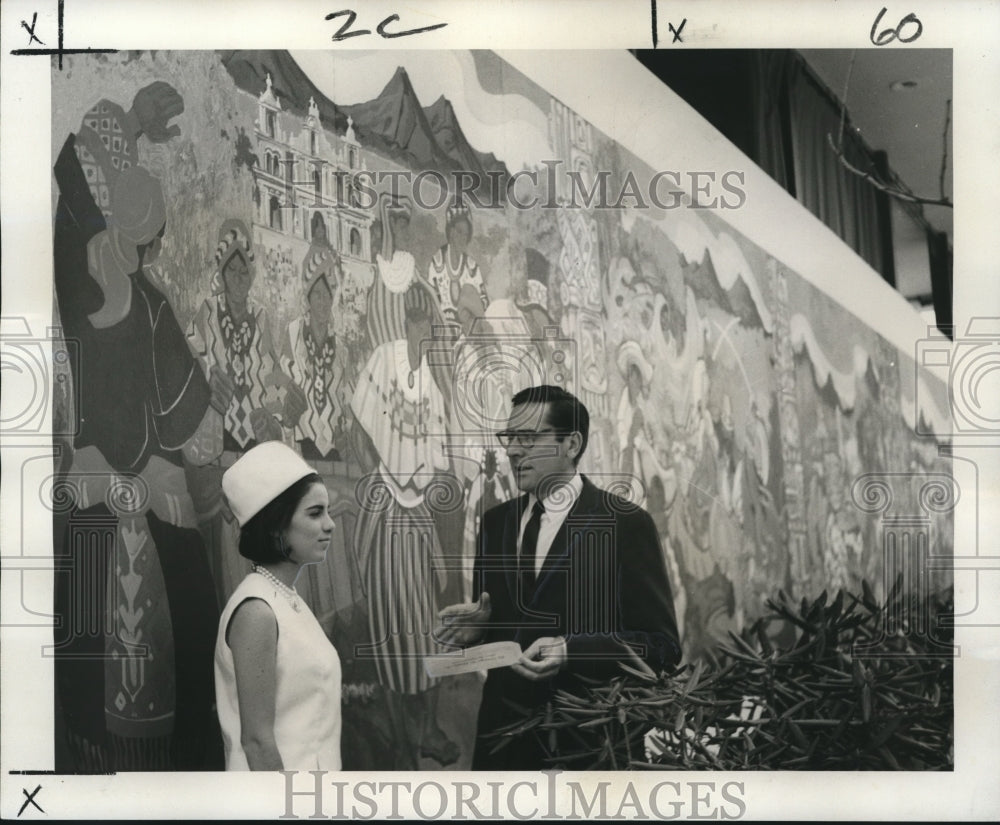 1964 Press Photo George Capsis and Woman in front of Mural by Federico Morales-Historic Images