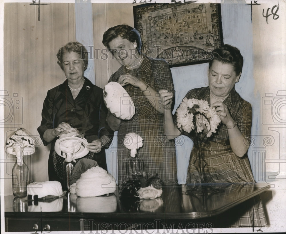 1963 Fink Milliner Mrs. John H. Carter Junior and Others making Hats - Historic Images