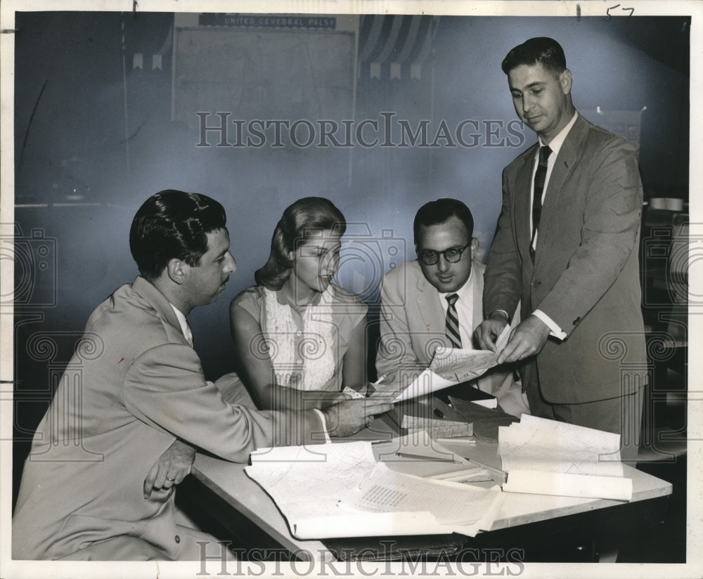 1957 Press Photo Golden Deed Crusade for Cerebral Palsy staff plan solicitation-Historic Images