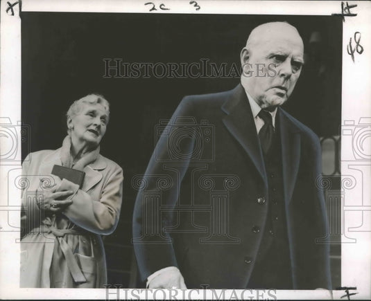1957 Press Photo Actors Sybil Thorndike, Lewis Casson in "The Potting Shed"-Historic Images