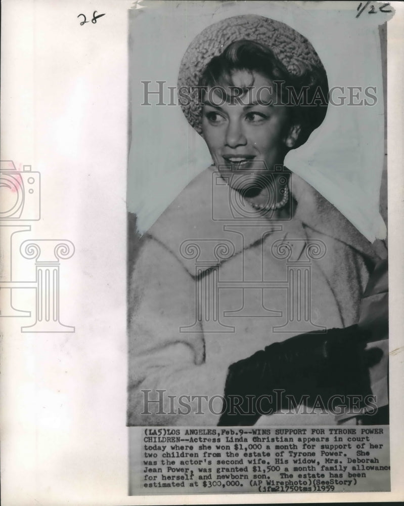 1959 Actress Linda Christian appears in Los Angeles court - Historic Images