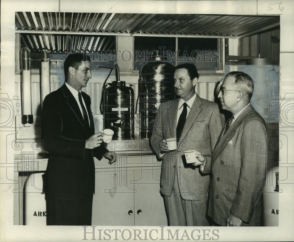 1955 Press Photo Coffee Break at Taca Airlines Provided by Hot Coffee Enterprise-Historic Images