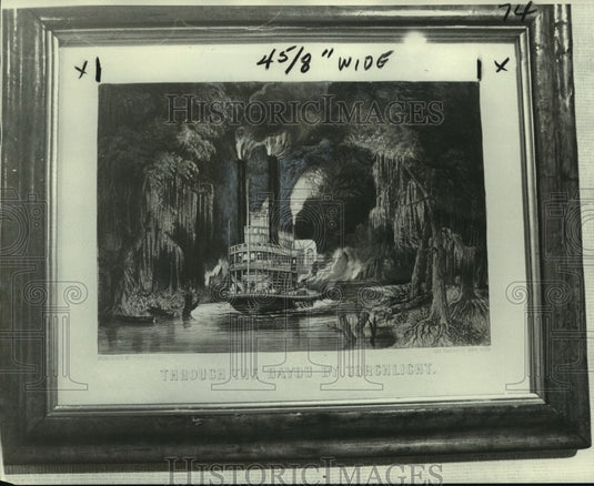 1876 Press Photo Currier & Ives Print of Steamship in Bayou by Torchlight-Historic Images
