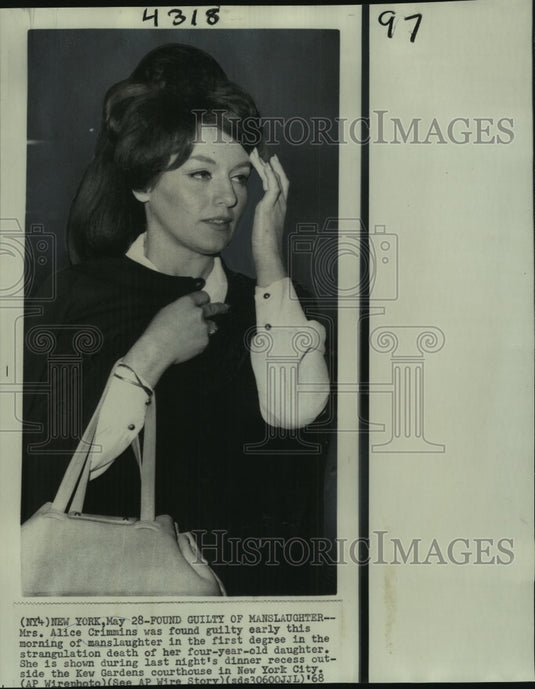 1968 Press Photo Mrs. Alice Crimmins, Guilty of Manslaughter of Daughter - Historic Images