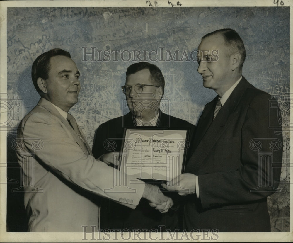 1954 Plant superintendent Raymond Armstrong receives an award - Historic Images