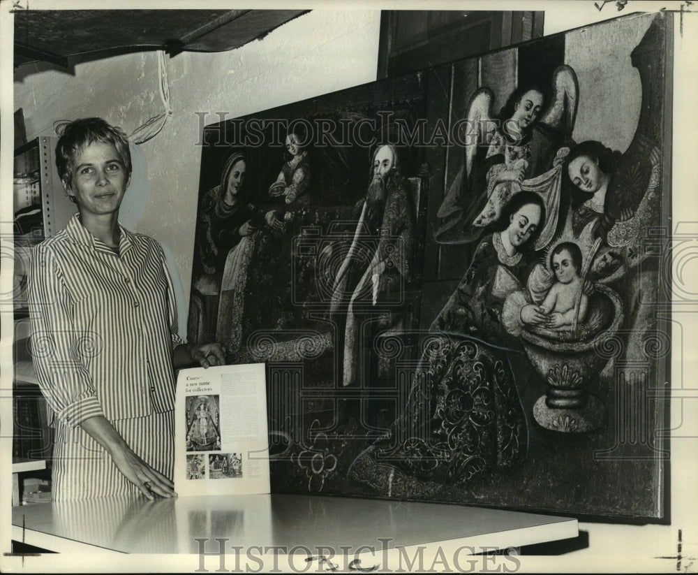 1967 Delgado Museum curator Connolly Faust &amp; &#39;Birth of the Virgin&#39; - Historic Images