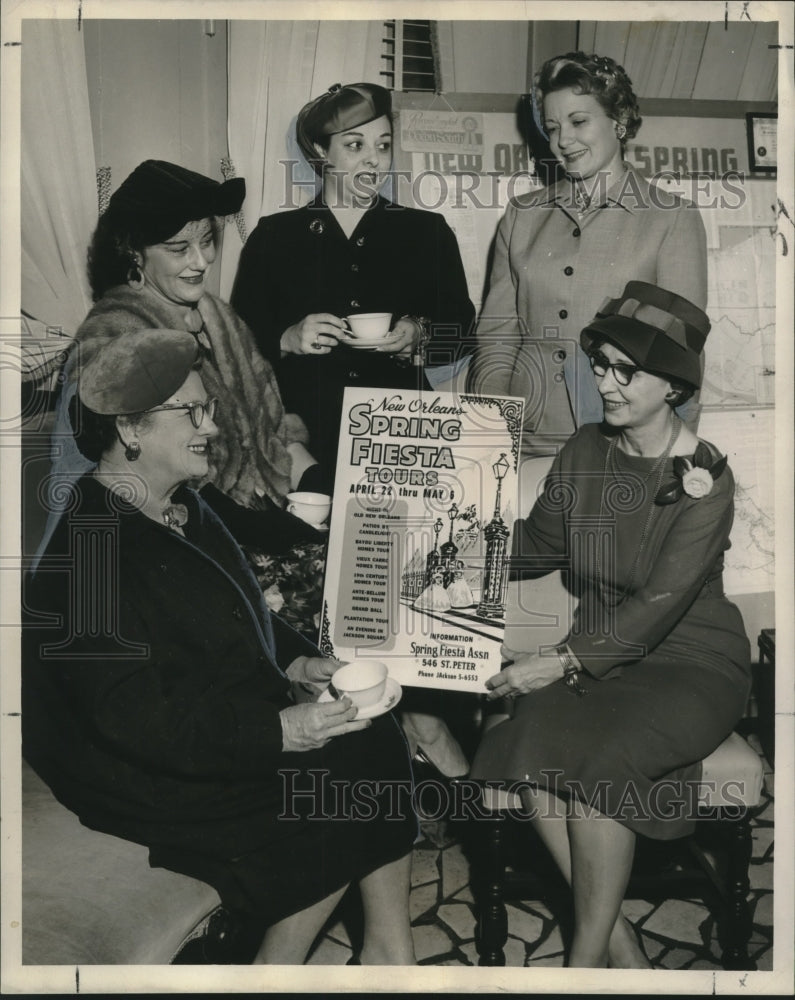 1960 Poster committee members display Spring Fiesta poster - Historic Images