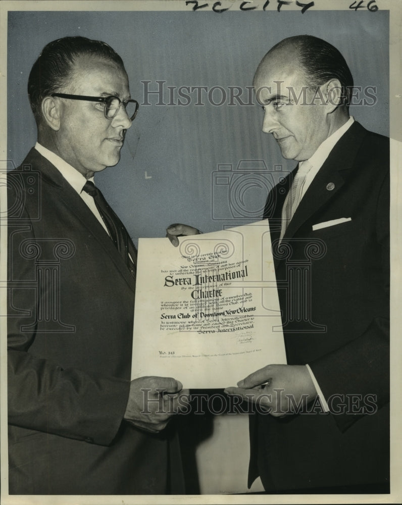 1966 New Orleans Serra Club President AJ Duplantier Receives Charter - Historic Images