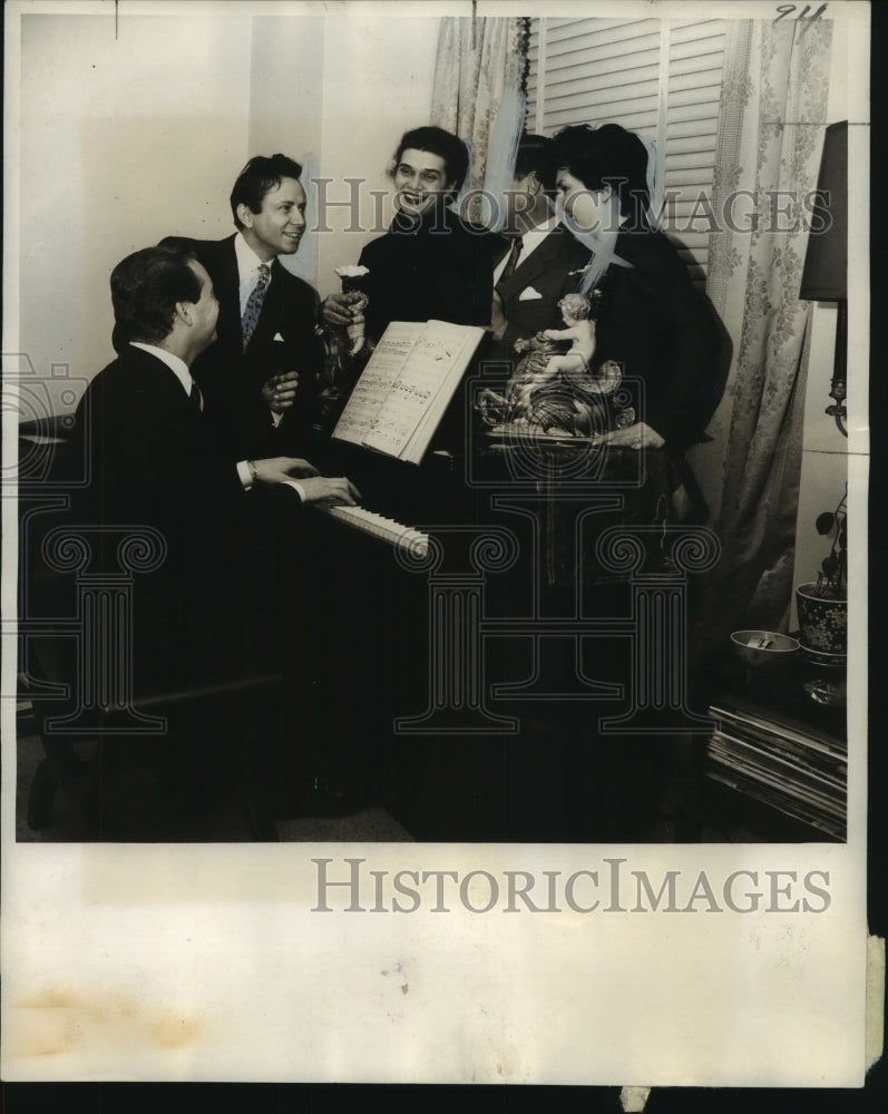 1955 Press Photo Broadway Producer Jim Elliott and Others Around Piano-Historic Images