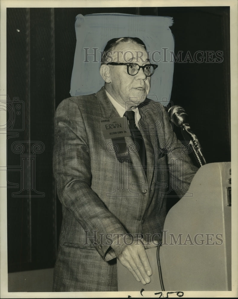 1964 Business Association president J.C. Erwin speaks at a meeting - Historic Images