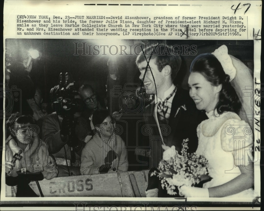 1968 David Eisenhower and Julie Nixon on their wedding day - Historic Images