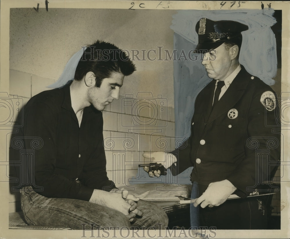 1959 Clyde Delise questioned by Ptn. Emons on accidental shooting - Historic Images