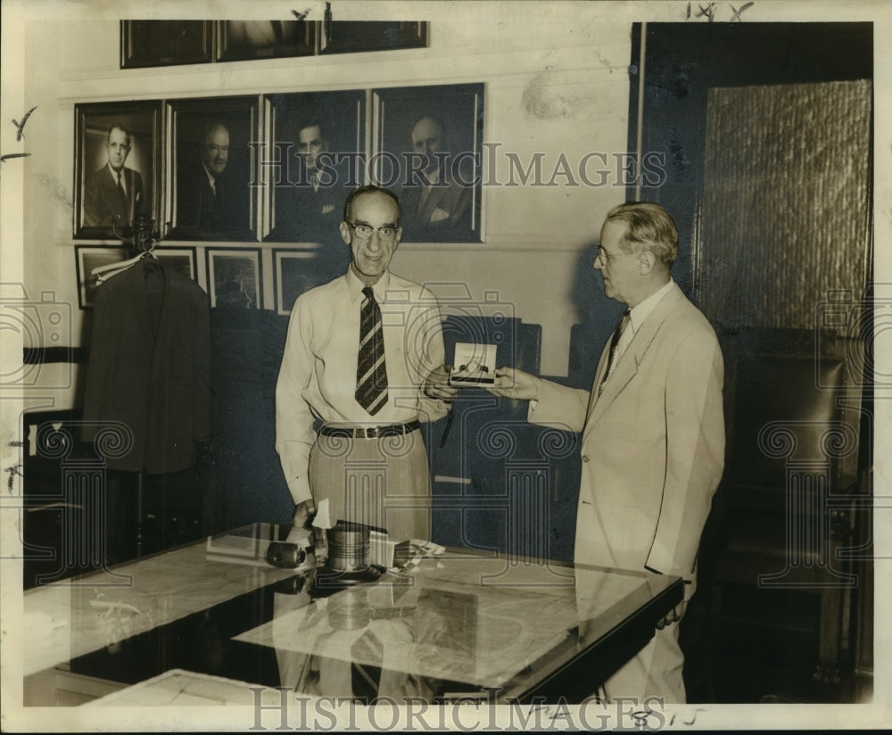 1956 Press Photo Joseph Fallo, New Orleans levee board, honored for 30 years- Historic Images