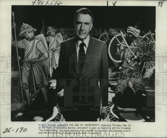 1977 Press Photo John Kenneth Galbraith's THE AGE OF UNCERTAINTY on PBS - Historic Images