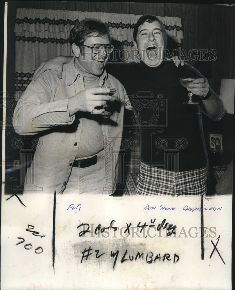 1983 Press Photo Charles C. Foti Jr. and Don Stone Celebrate Election Win - Historic Images