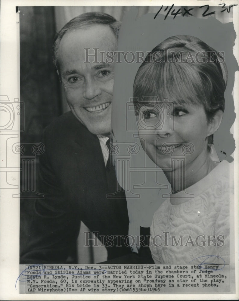 1965 Press Photo Film stars Henry Fonda and Shirlee Adams married in New York-Historic Images