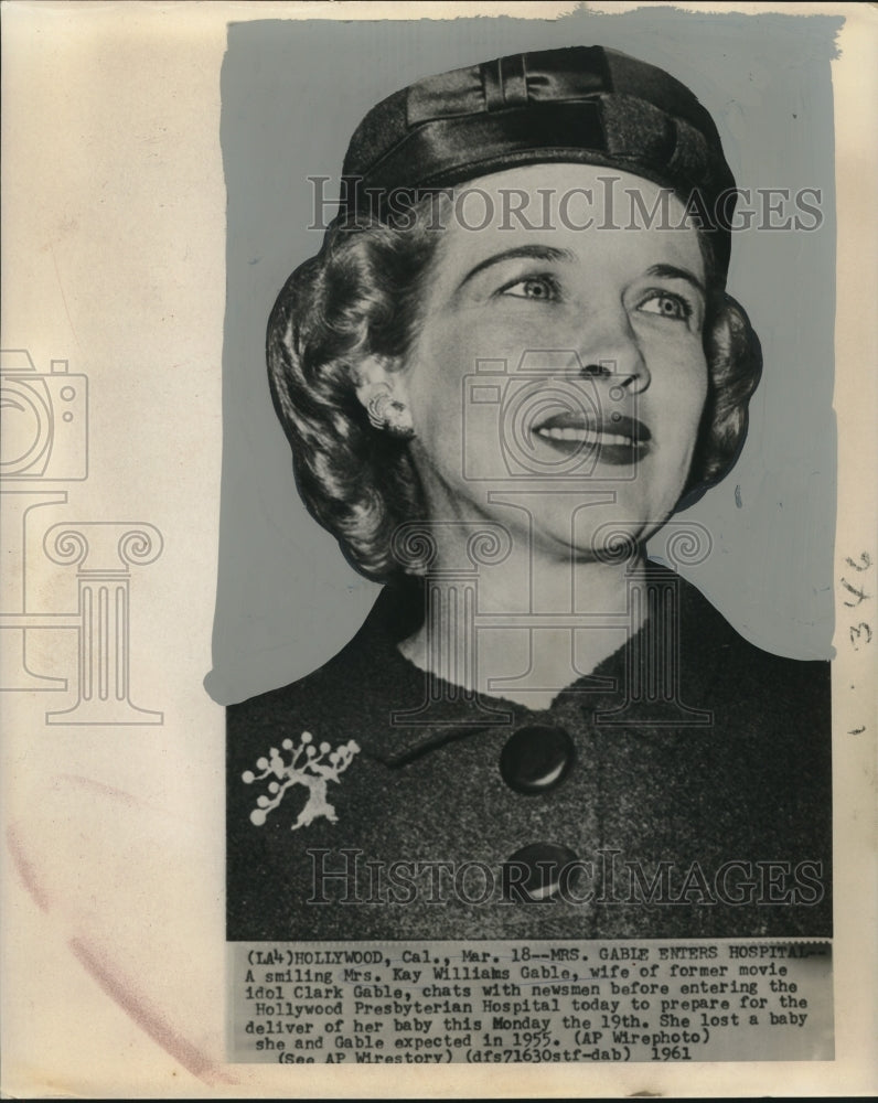 1961 Mrs. Kay Williams, wife of former movie idol Clark Gable - Historic Images