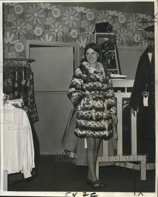1969 Model Wearing Sporty Fur Coat at The Back Room at Goldring's - Historic Images