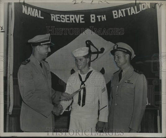 1956 Thomas R. Gonzales receives outstanding  naval reservist award-Historic Images