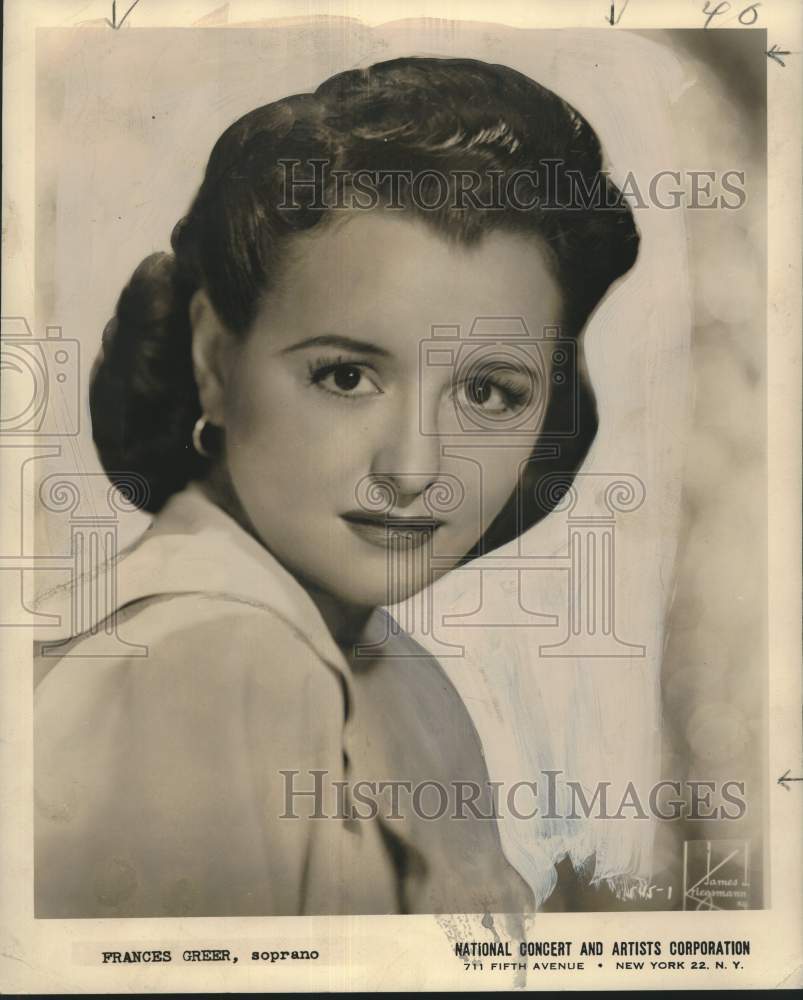 1948 Press Photo Francis Greer, Soprano - Historic Images