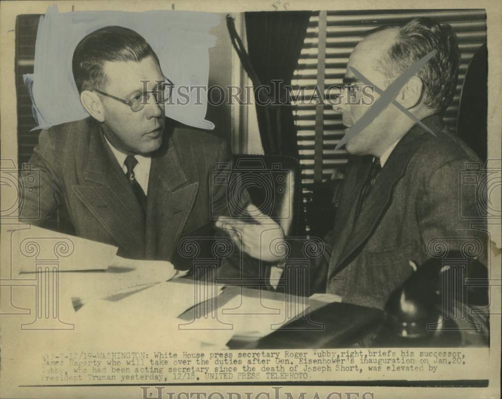 1952 Press Secretary Roger Tubby with his successor James Hagerty-Historic Images