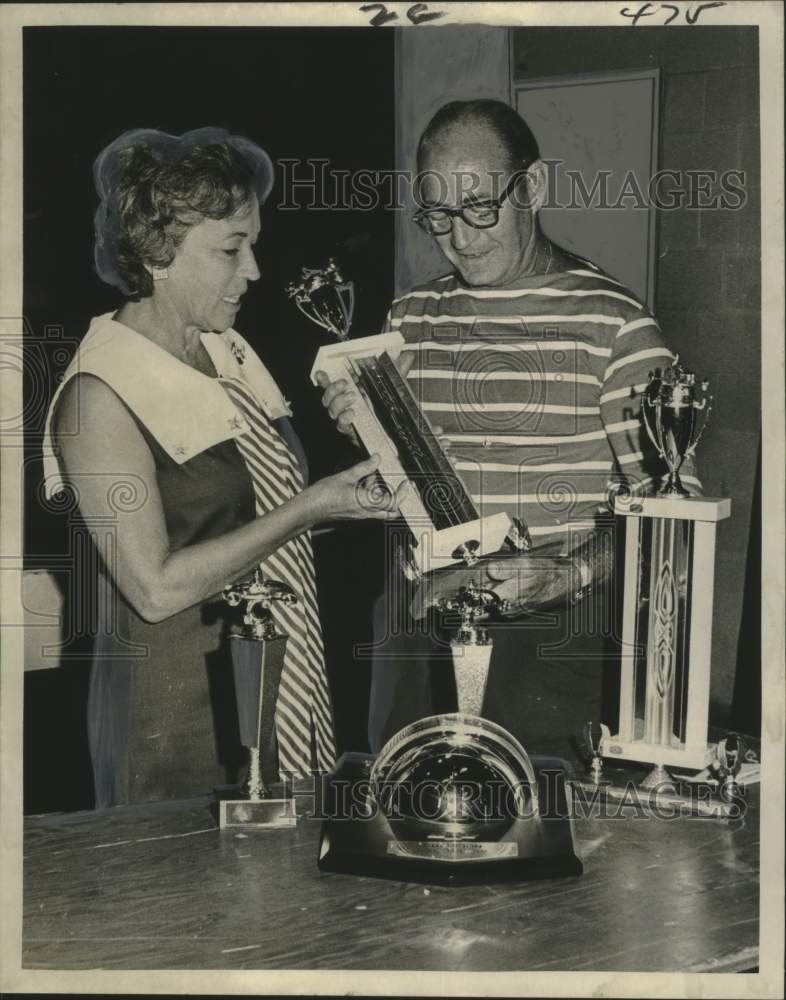 1971 Warren and Lillian Gracianette, Soap Box Derby trophies - Historic Images