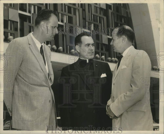 1960 Theodore M. Hesburgh meeting with Church & City Official - Historic Images