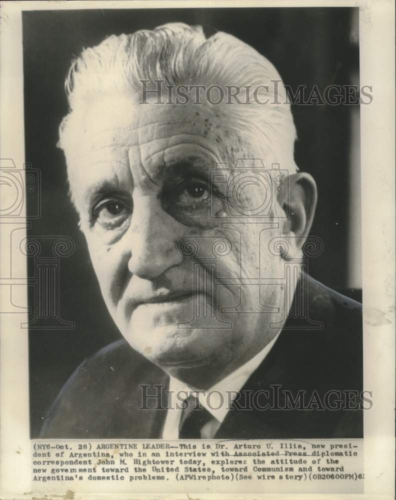 1963 Press Photo Dr. Arturo U. Illia, President of Argentina - noo33195-Historic Images