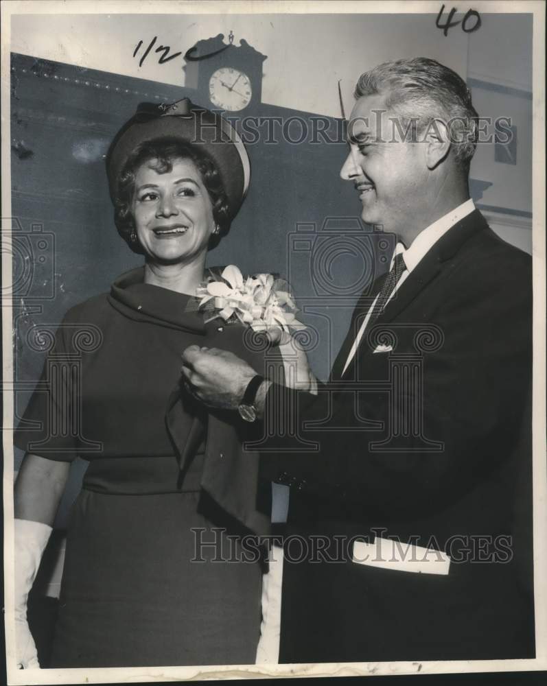 1961 Jean LeBlanc of Professional Women&#39;s Club with E.M. Dufre Chou-Historic Images