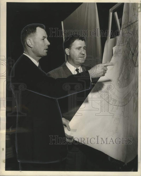 1965 W.T. Taylor & Olen LeBlanc Discuss Map of Vieux Carre - Historic Images