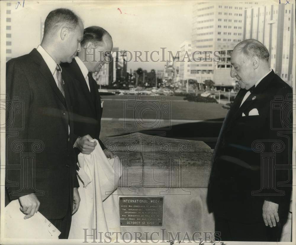 1958 International Week Stone plaque unveiled at City Hall-Historic Images