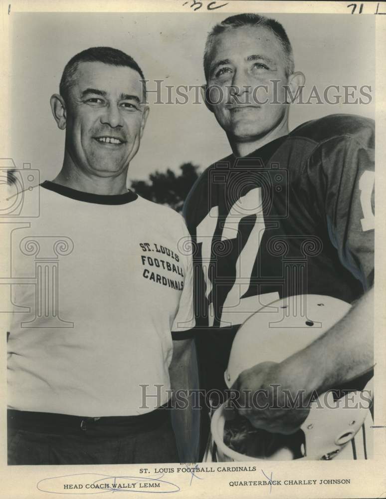 1965 Press Photo Head coach Wally Lemm, quarterback Charley Johnson, St. Louis - Historic Images