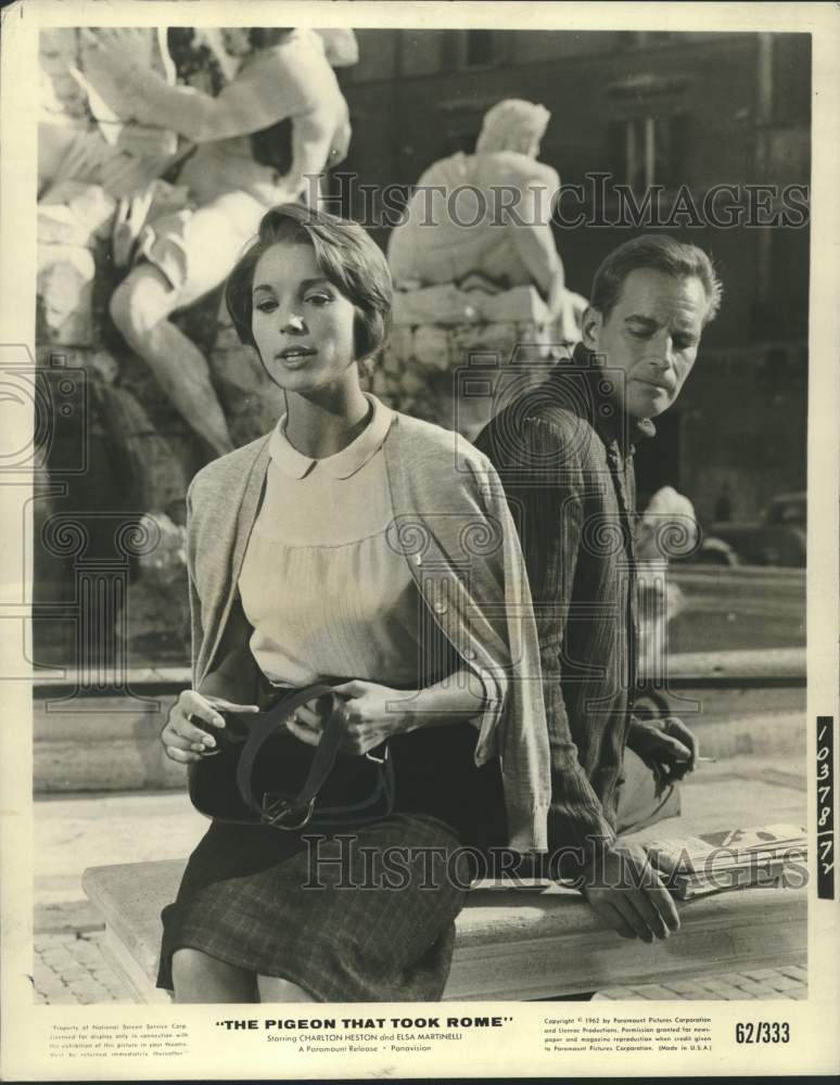 1962 Charlton Heston &amp; Elsa Martinelli in The Pigeon That Took Rome - Historic Images