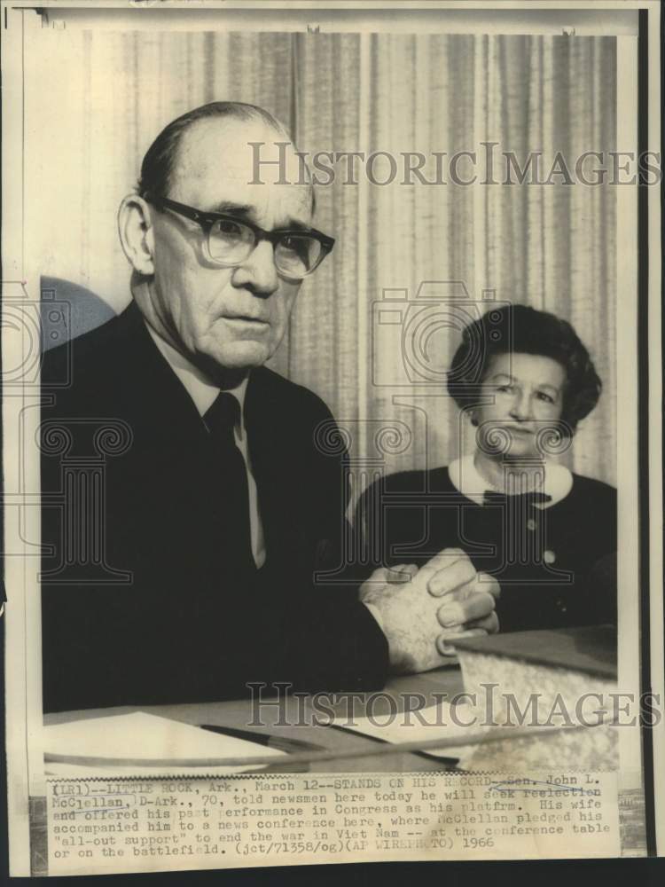 1966 Little Rock-Senator John L. McClellan announces reelection-Historic Images