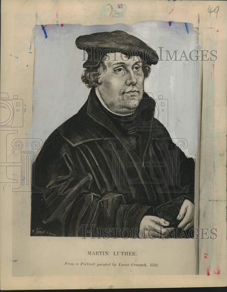 1949 Picture of 1532 portrait of Martin Luther by Lucas Cranach, - Historic Images