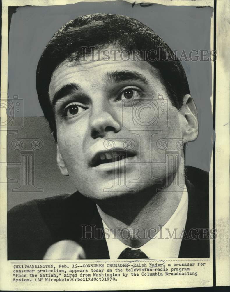 1970 Press Photo Consumer Crusader Ralph Nader appears on &quot;Face the Nation&quot; - Historic Images