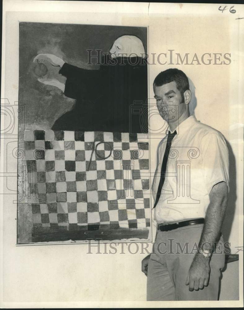 1968 Press Photo Sewall Oertling with his painting at the A.L. Lowe Gallery - Historic Images