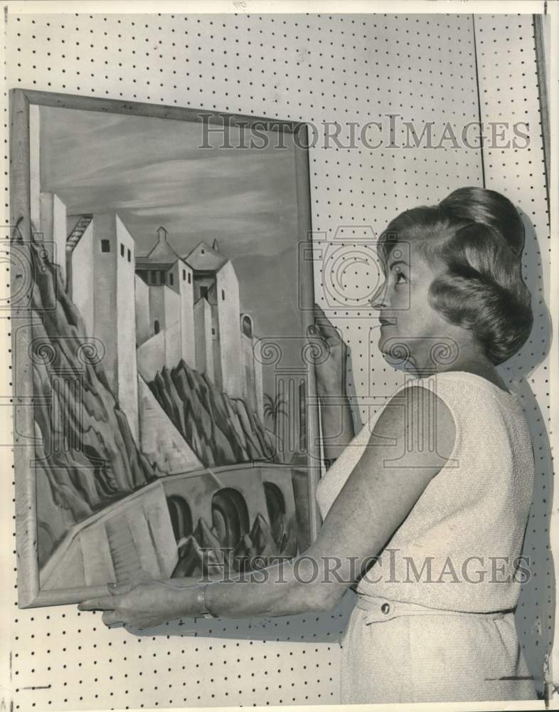 1963 Mrs. Dede Sonfield admires Italian landscape painting-Historic Images