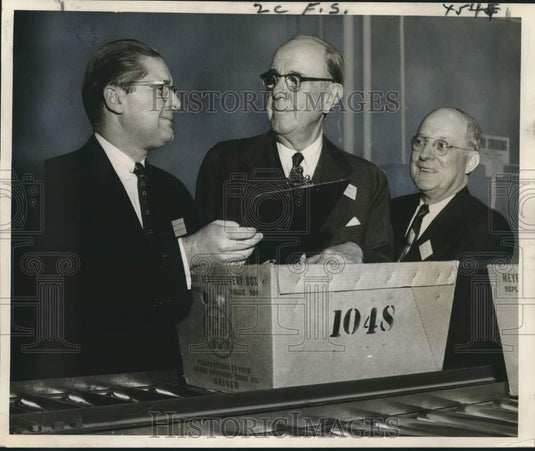 1955 Officials watching conveyor system- Meyer Brothers Drug Company-Historic Images