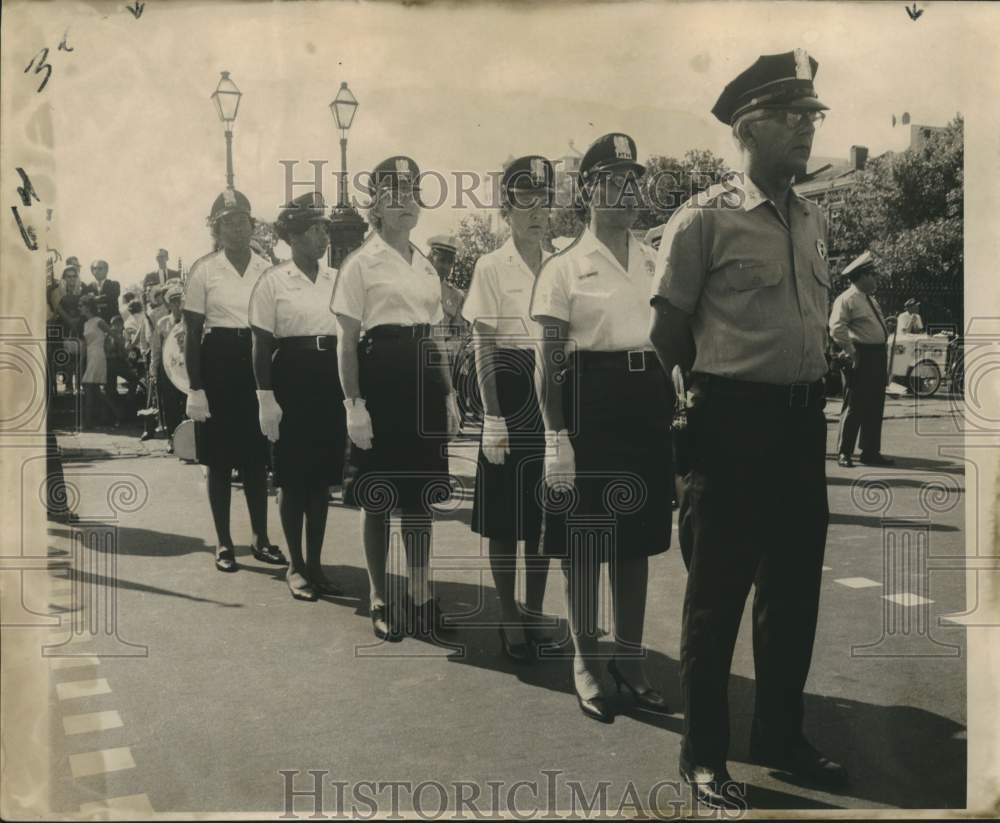 1968 Policewomen join male counterparts in police inspection-Historic Images