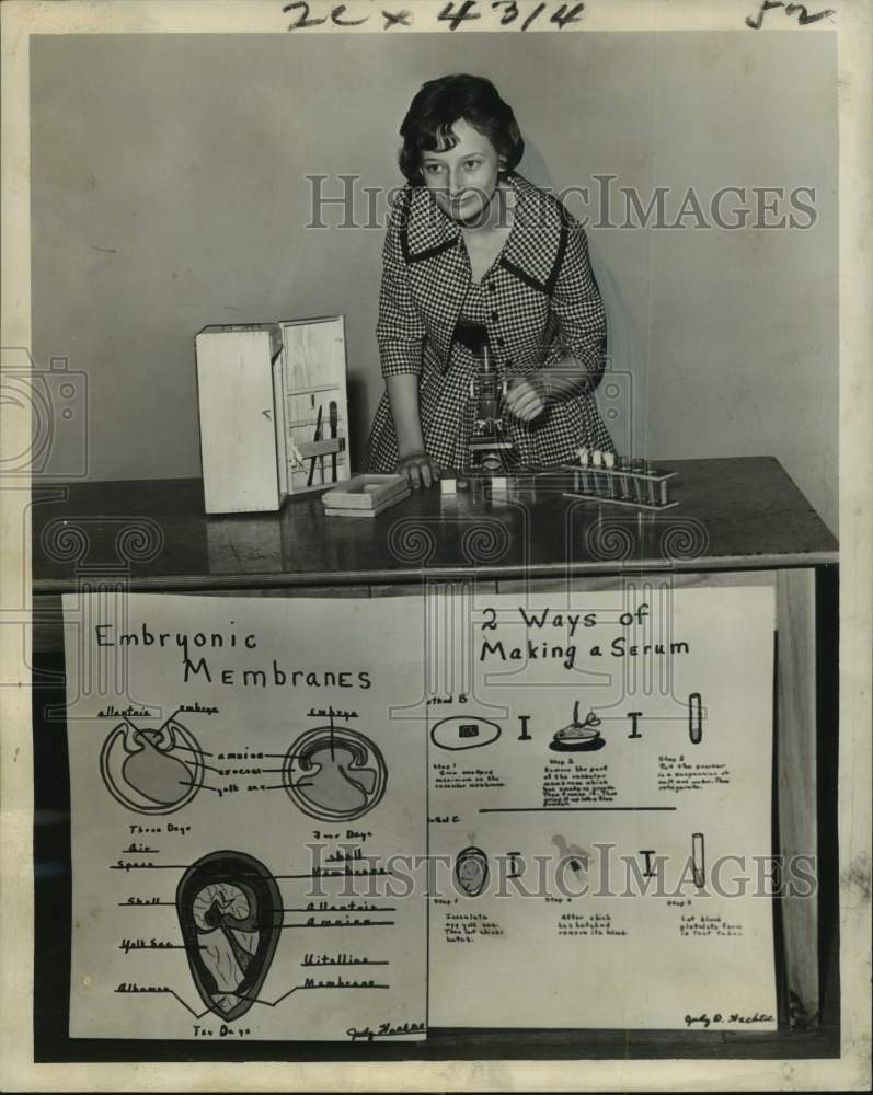 1961 Judy Wachtel with science project at Prytania Private school - Historic Images