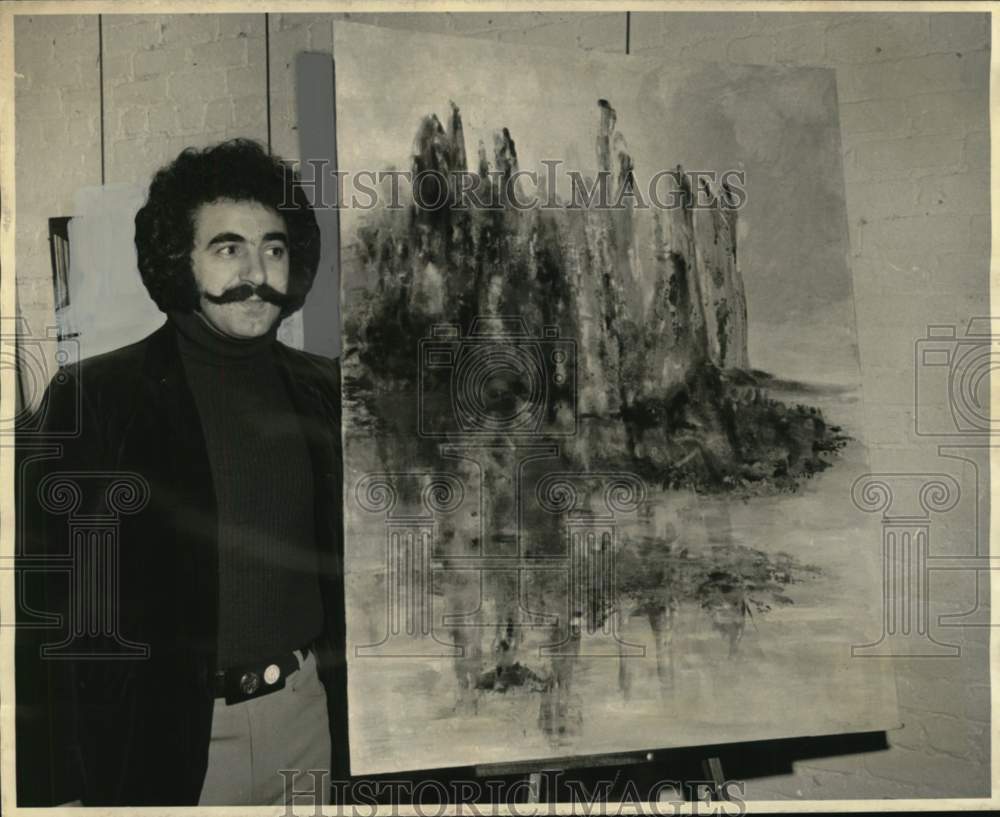 1973 Juan Ripoll exhibits his landscape painting at Herman Gallery - Historic Images